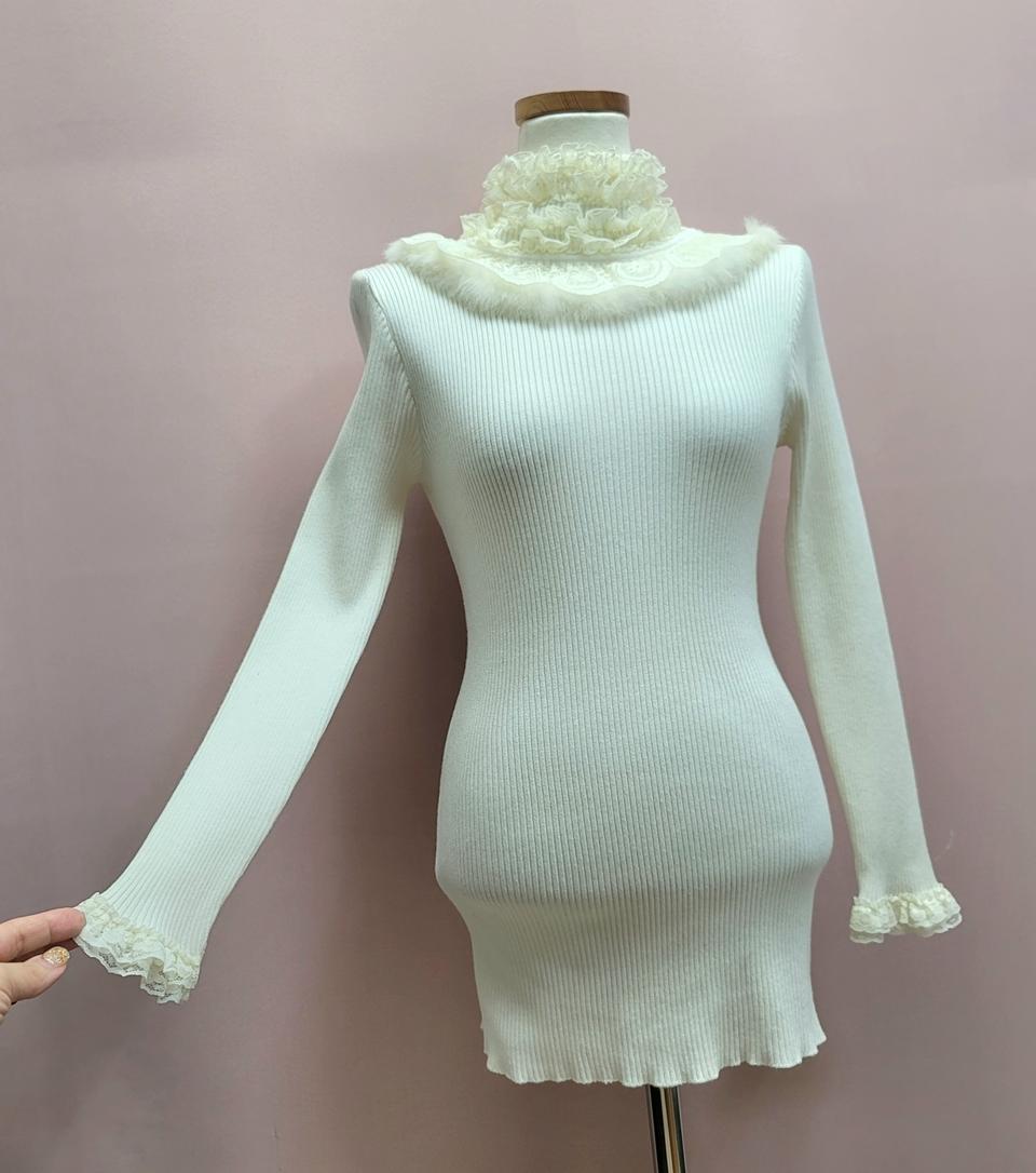 레이스 퍼 폴라 골지 롱니트