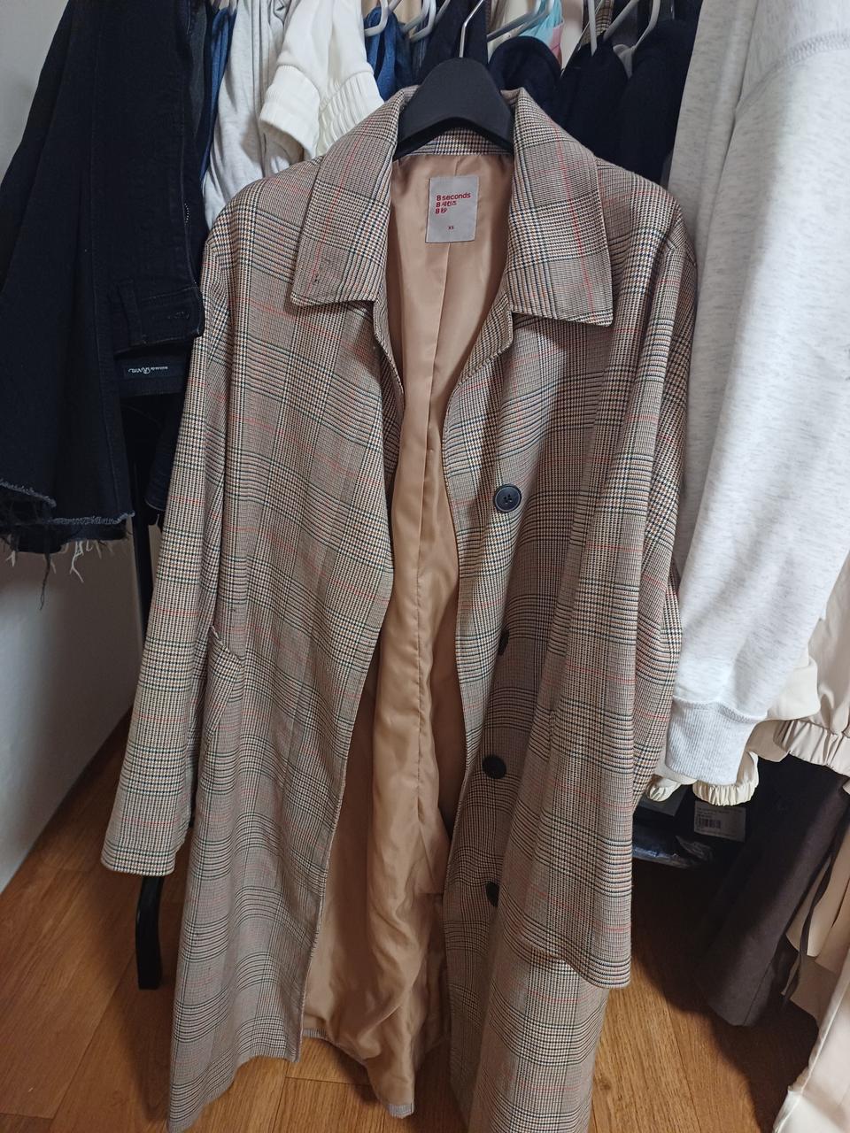 에잇세컨즈 체크 카라 트렌치코트 xs