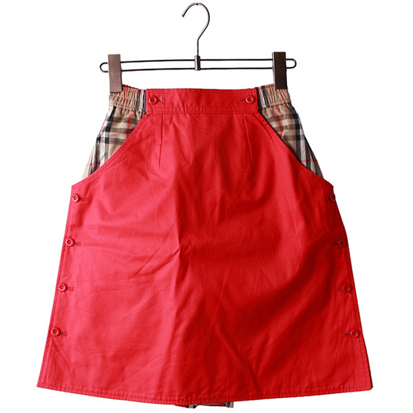 빈티지 버버리 치마 팬츠 체크 A라인 단추 코튼 스커트 여성 치마바지