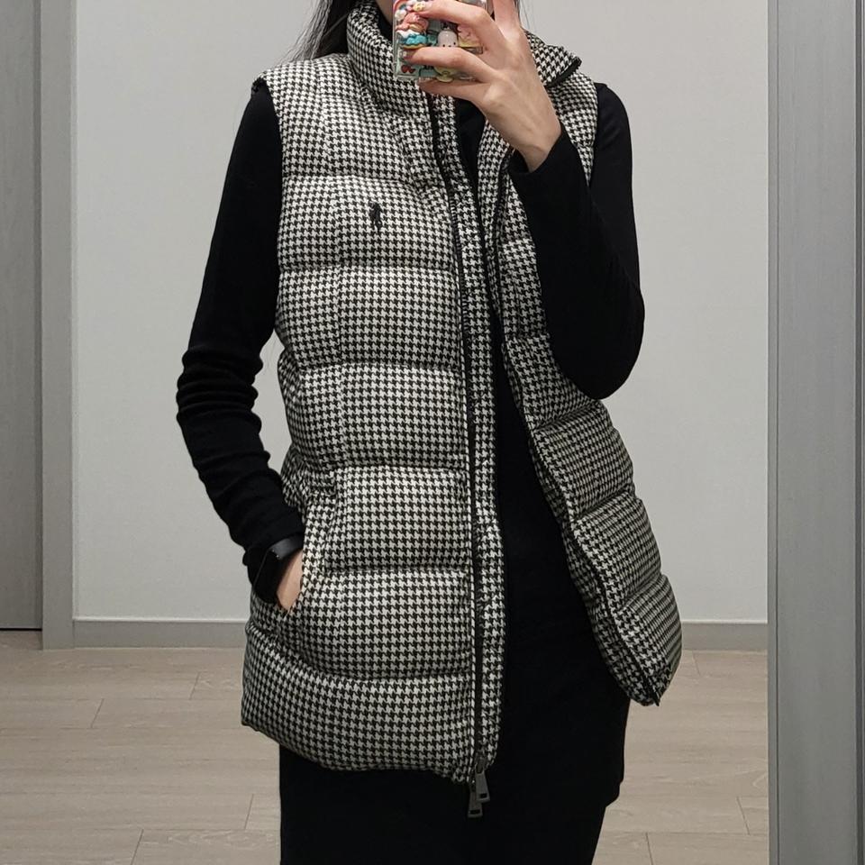 랄프로렌 폴로- 아이보리 하운드투스체크 조끼패딩