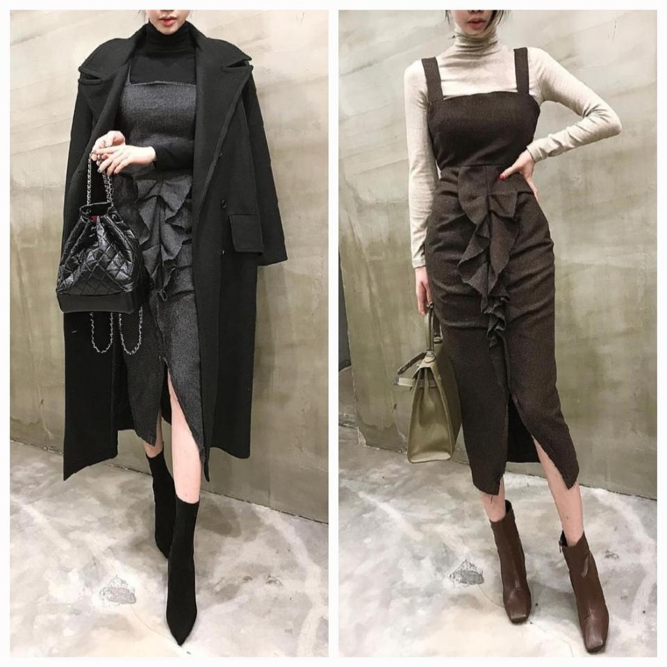 [ 익일출고/Sale ] 코튼 면 '헤링본 프릴셔링 트임' 롱원피스 세트