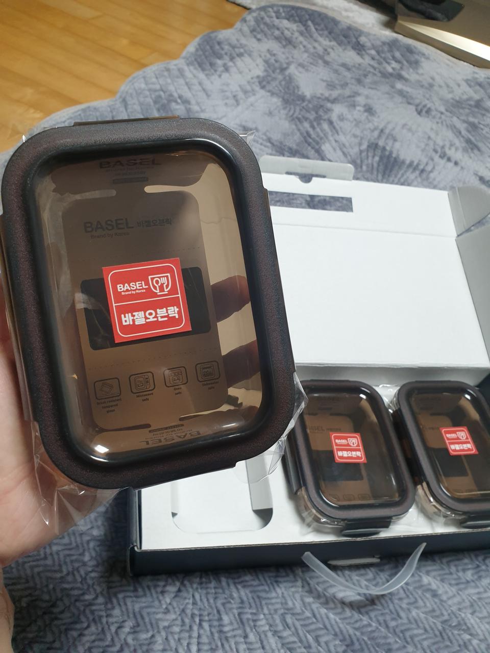 오븐락 유리 밀폐용기 직사각 반찬통 전자레인지 400ml 3개 ■새상품