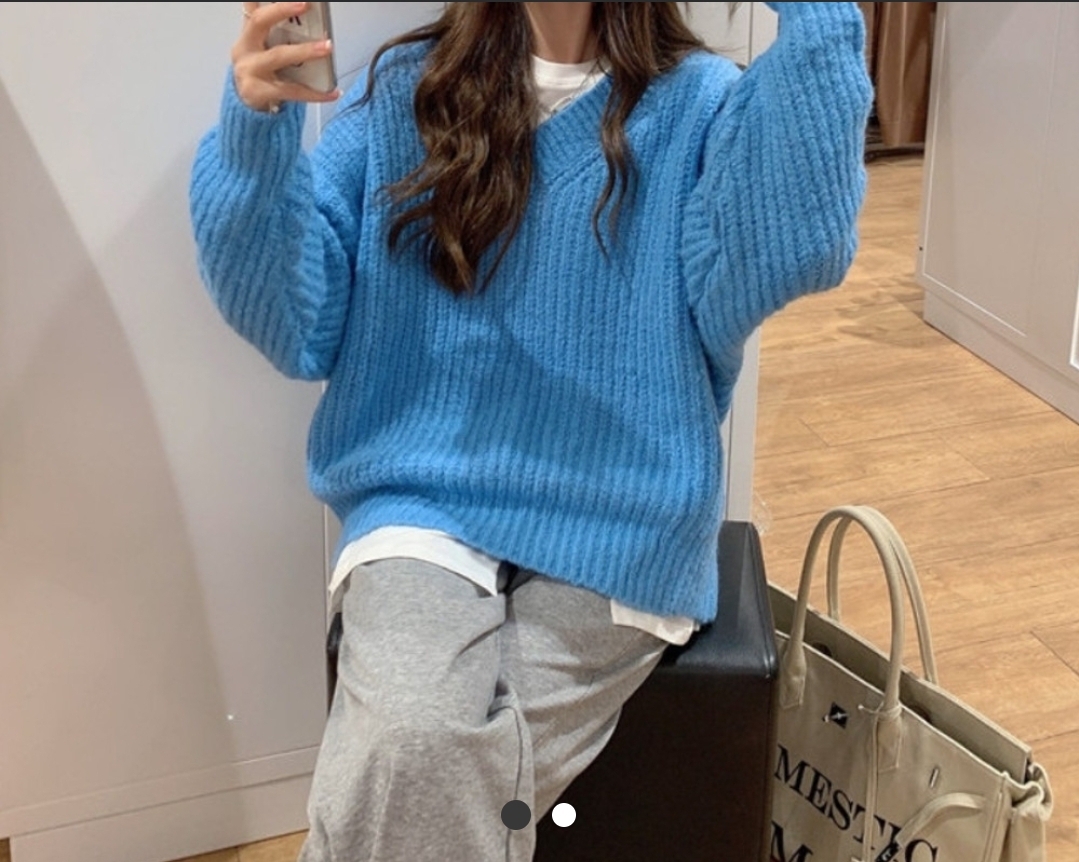 새상품 V넥루즈핏니트&절개티셔츠세트