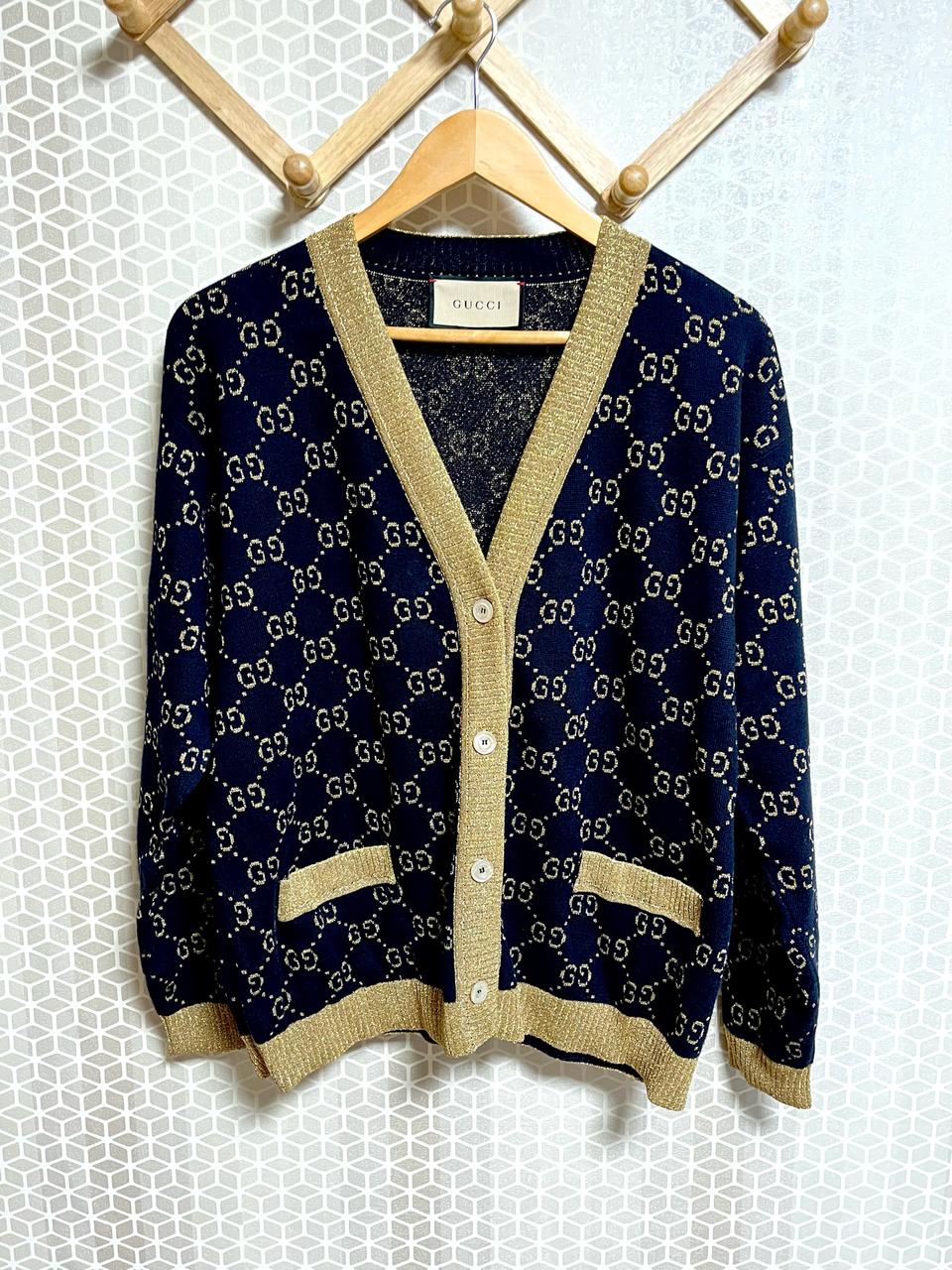 정품 구찌 코튼 라메 패브릭 가디건