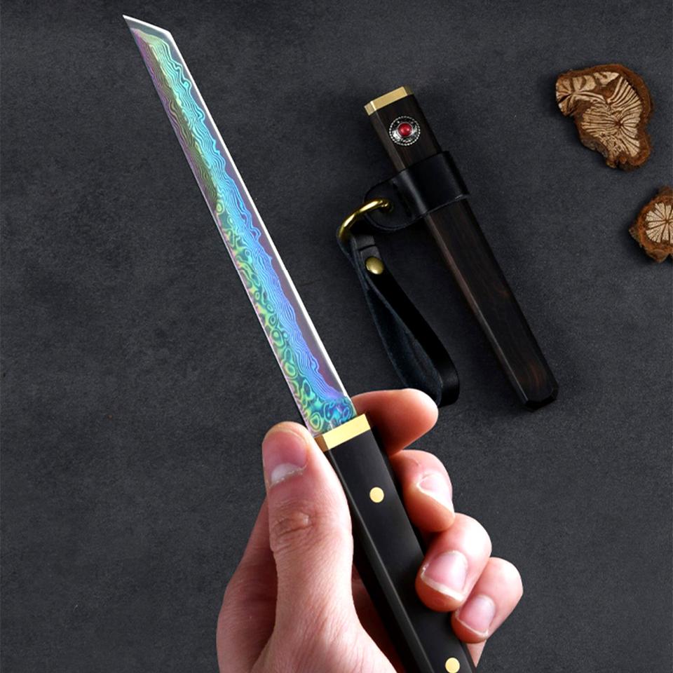 다마스커스 캠핑칼 VG10 복고감성 간지 색혈단검 아웃도어 수제 은장도