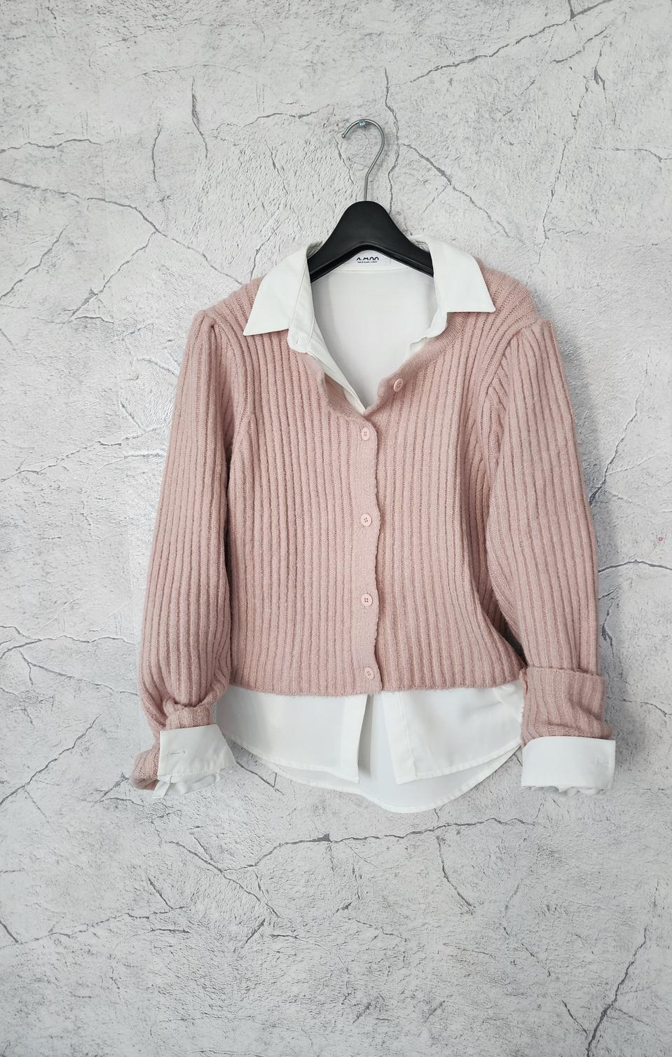 연핑크 포근한 앙고라 세미크롭 니트가디건 프리사이즈