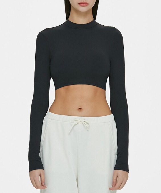 새상품)H&M 긴팔 크롭탑 크롭티 섹시 골지 배꼽티 셔츠 슬림 요가 블랙