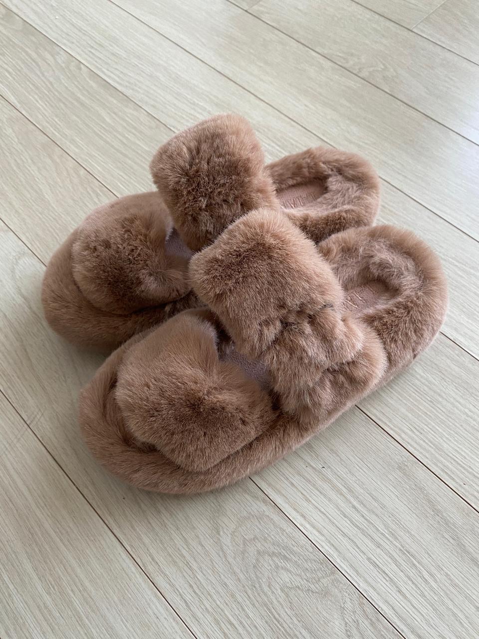 털 퍼 슬리퍼 베이지 브라운 235