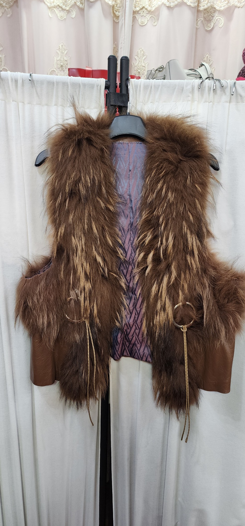 가죽 라쿤 털 배 스트 조끼