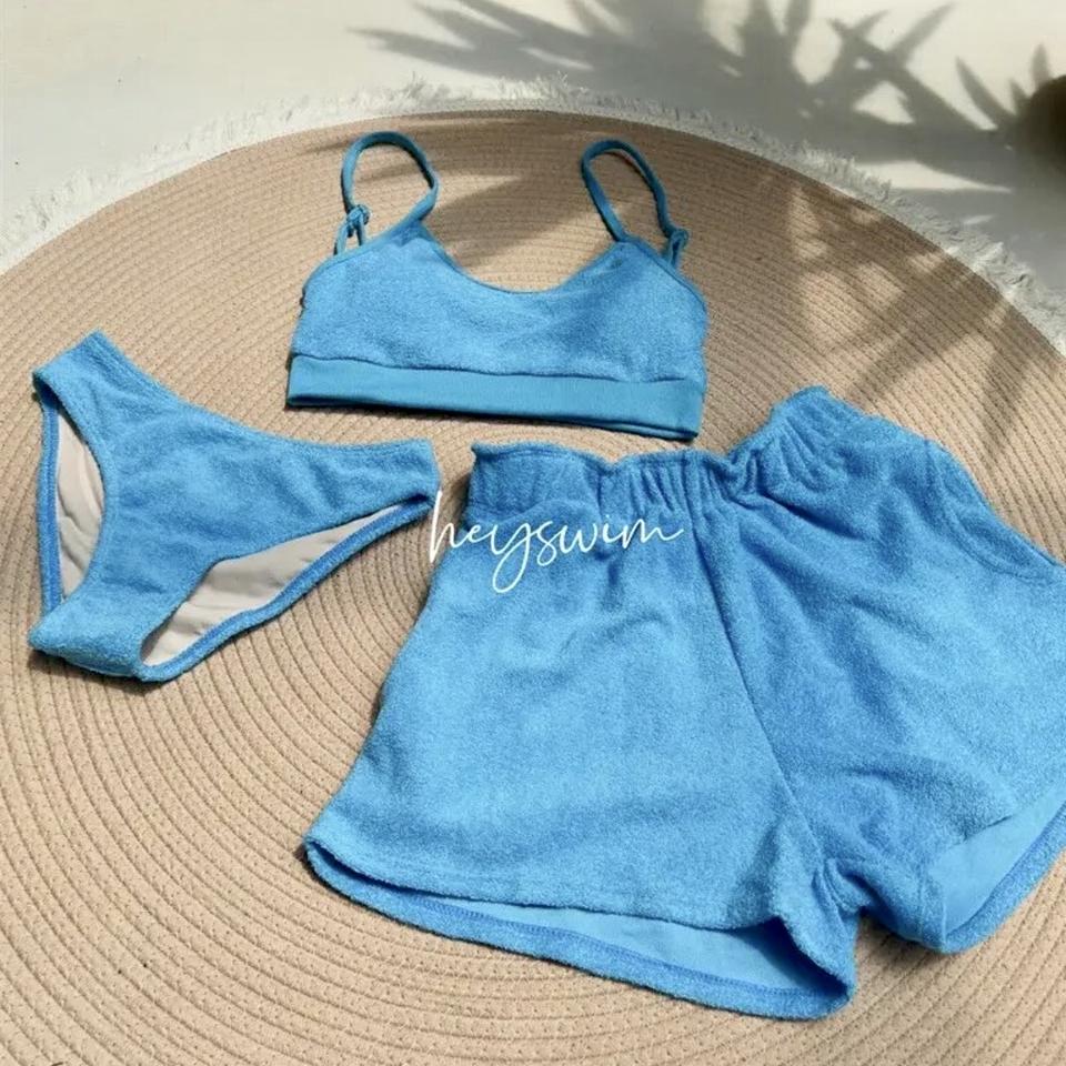 새상품 테리비키니 수영복 3pcs 쓰리피스 팬츠 세트