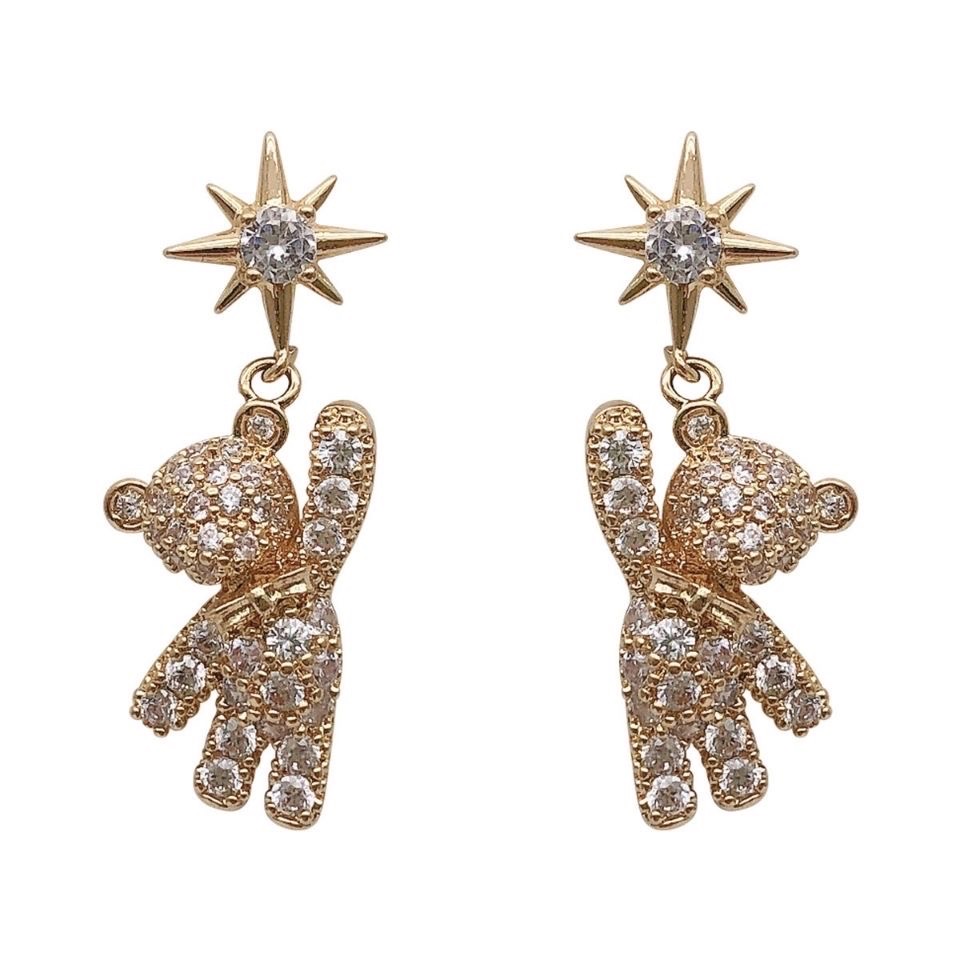 여성 큐빅 곰돌이 캐릭터 귀걸이