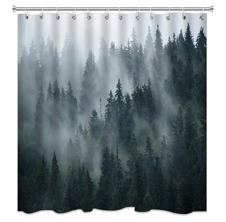안개가 자욱한 숲 샤워커튼