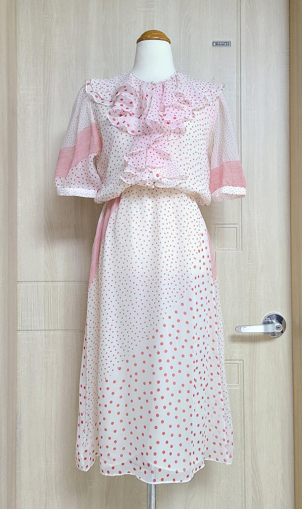 수입 HANAE MORI 쉬폰 도트 원피스 D4