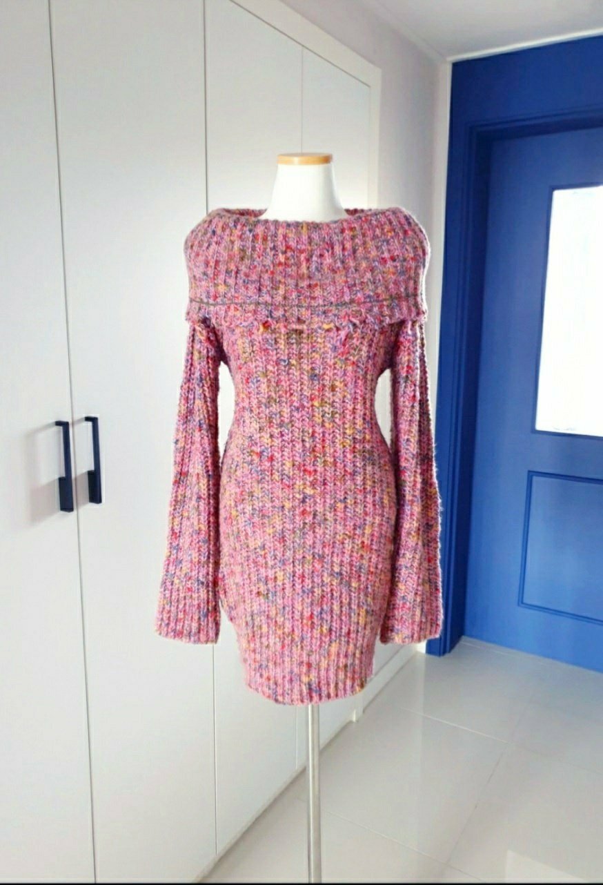 디젤 울소재 도톰한 핑크 퍼플 롱스웨터 원피스