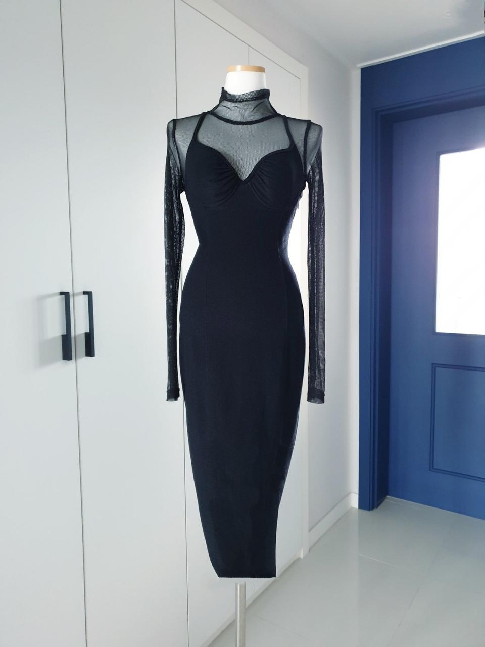 쇼비즈 블랙 타이트 브라캡 앞트임 섹쉬 겨울 원피스