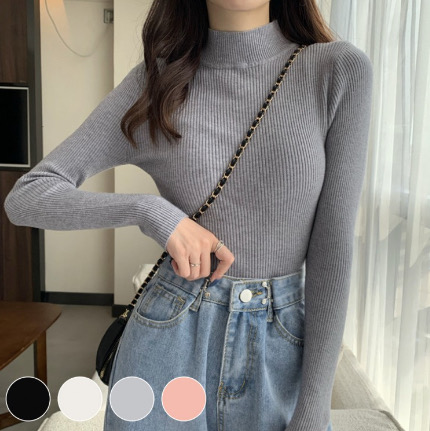[1+1 무료배송]여자 여성 반목 폴라티 골지니트 쫀쫀 겨울 티셔츠