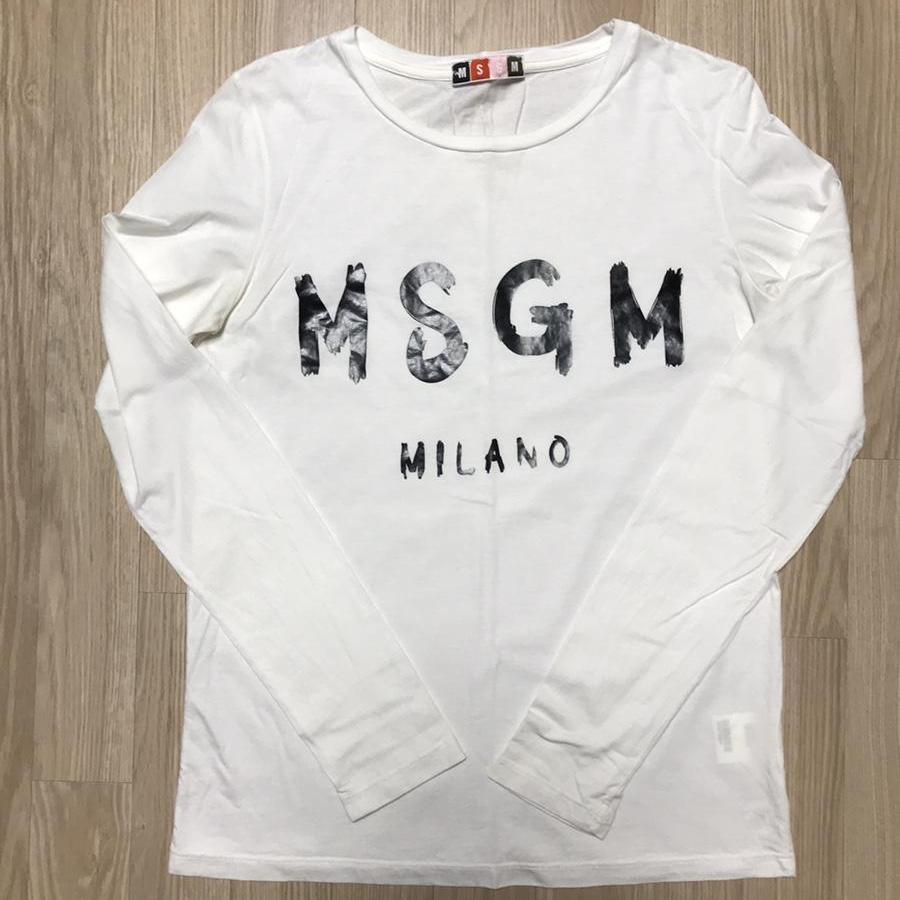 정품)MSGM 기본 로고 흰색 긴팔 티셔츠 S-M 90-95 55-66