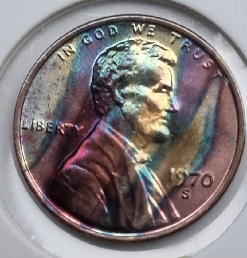 링컨 1센트 1970_S 년도 레인보우톤 주화