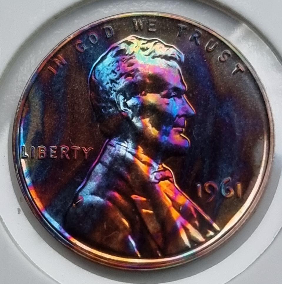 링컨 1센트 1961년도 레인보우톤 오색 주화