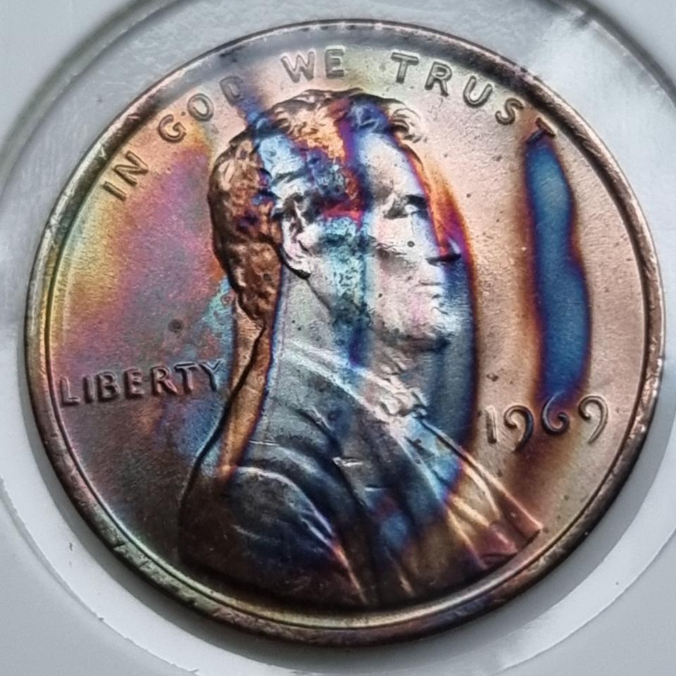 링컨 1센트 1969년도 레인보우톤 주화