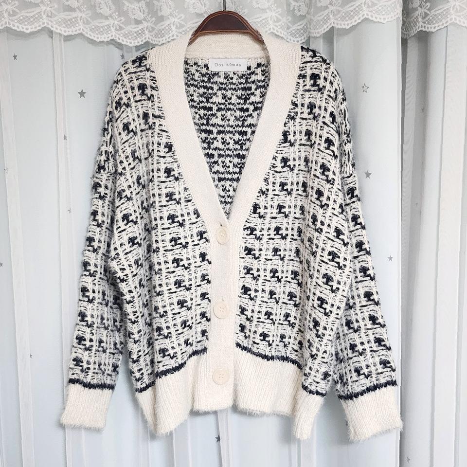 트위드 니트 가디건