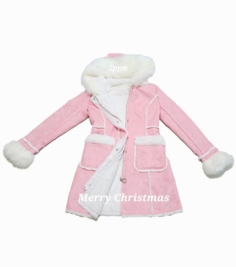 ❤ 핑크 무스탕코트 페이크 폭스퍼 후드코트 ❤