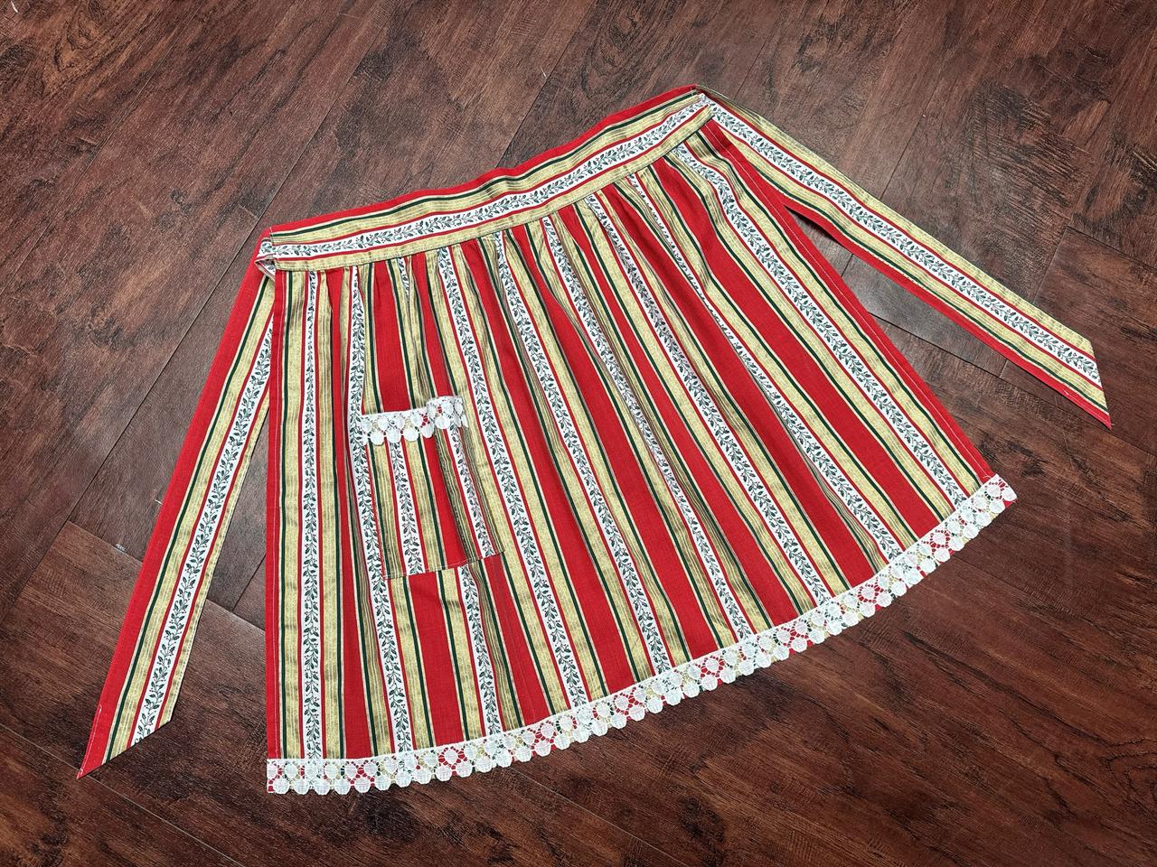 프랑스 빈티지 골드 레드 크리스마스 앞치마