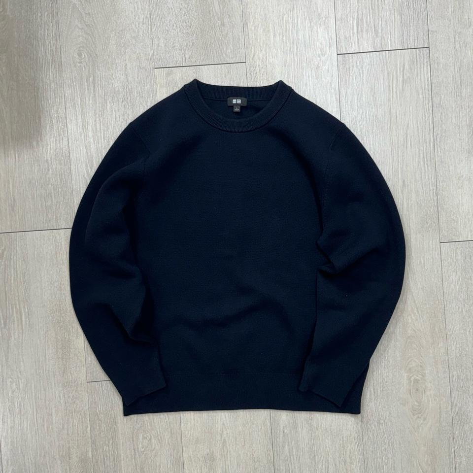 [L]유니클로 워셔블 밀라노립 크루넥 스웨터 니트 네이비