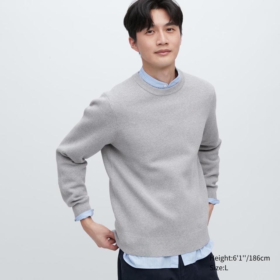 [L]유니클로 워셔블 밀라노립 크루넥 스웨터 니트 그레이