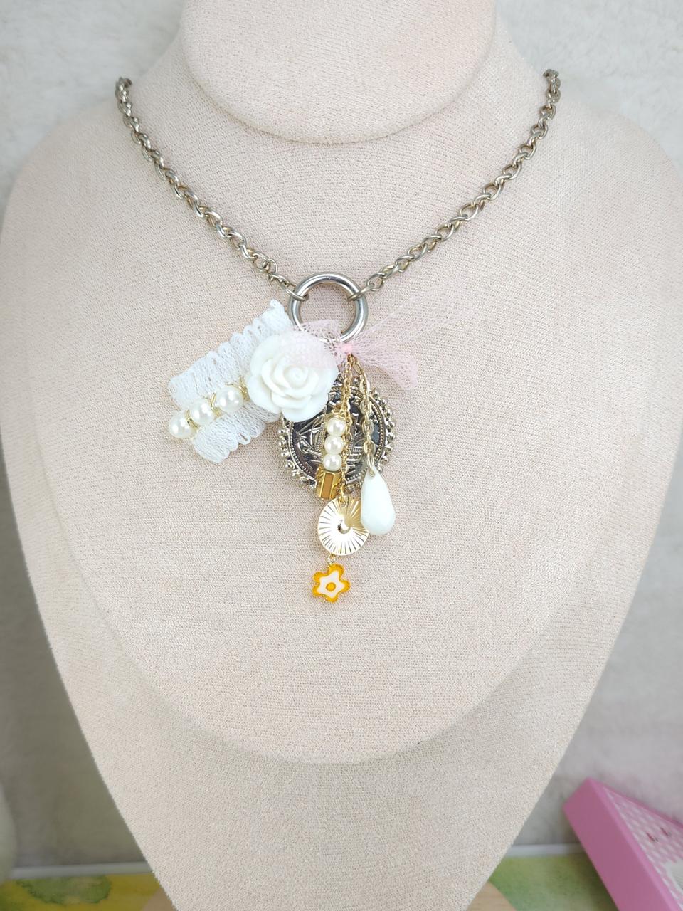 레이스 진주 코인 체인 목걸이, 새상품