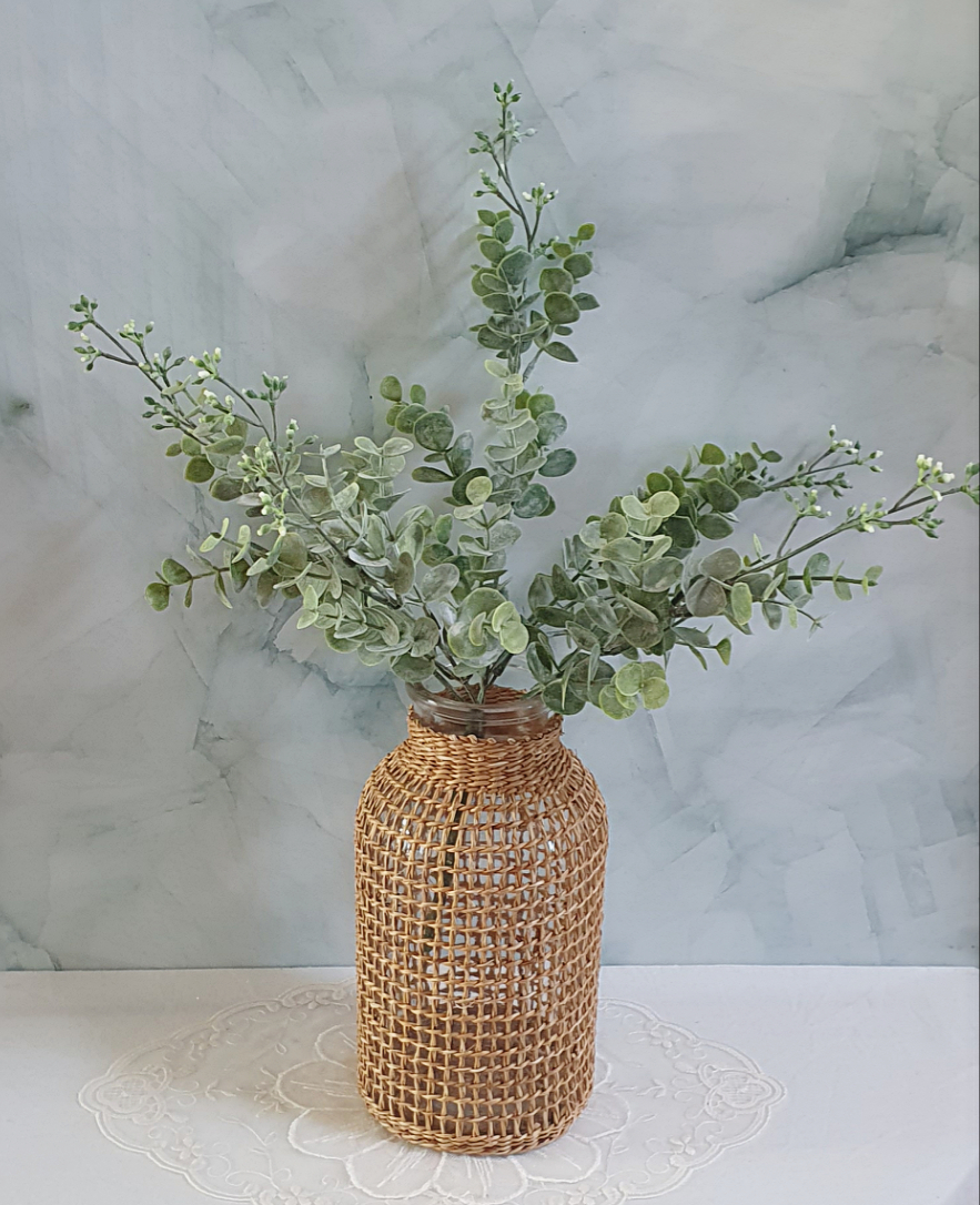 새상품)라지사이즈 라탄 화병/고퀄 열매 유칼립투스 조화/인테리어소품