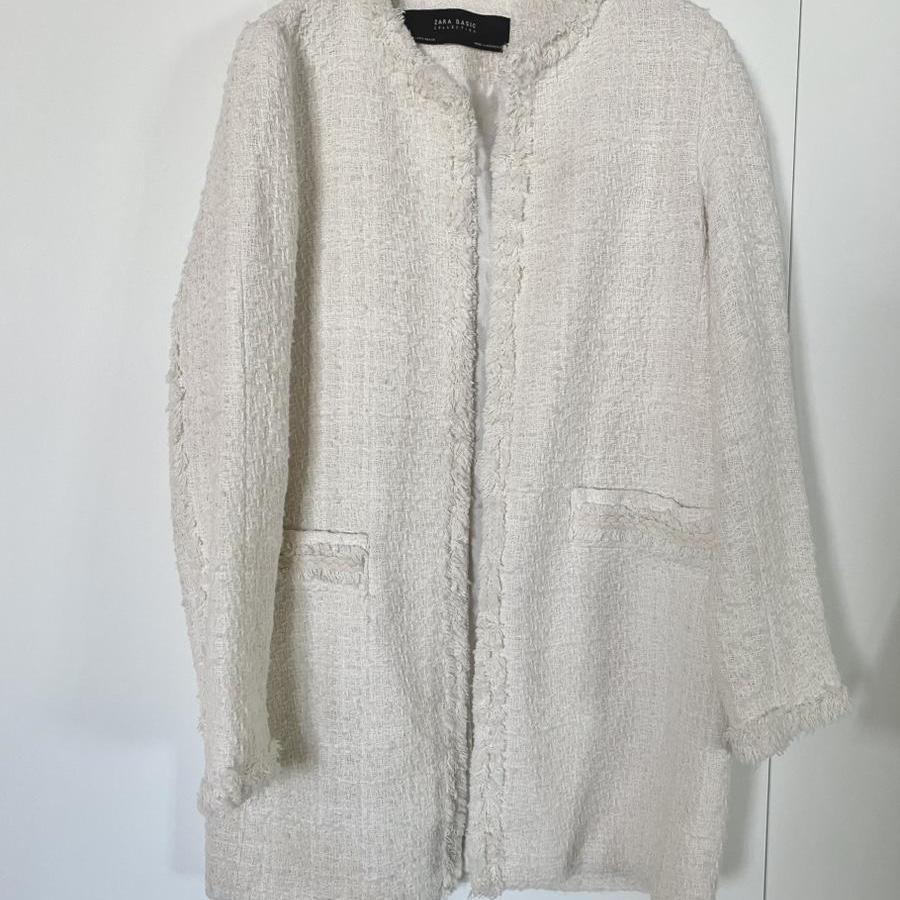 자라 아이보리 화이트 트위드 롱코트 롱자켓