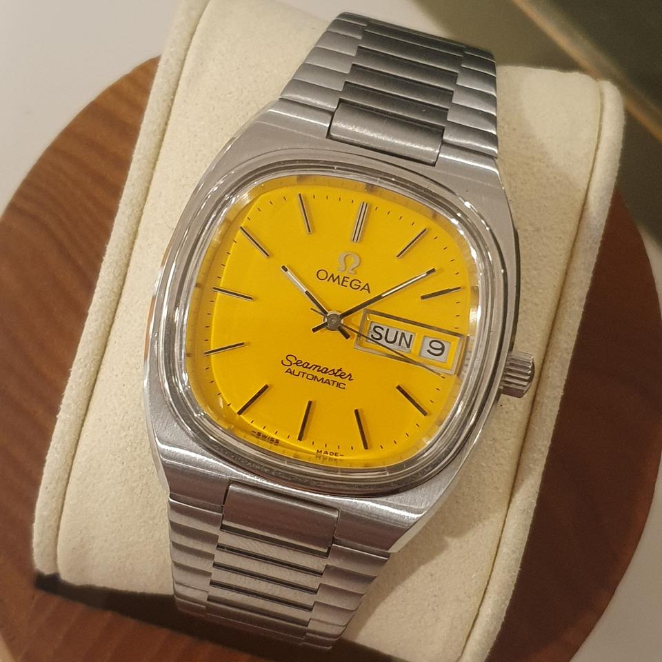 오메가 씨마스터 테레비 오렌지 옐로우 다이얼 스틸 브레이슬릿