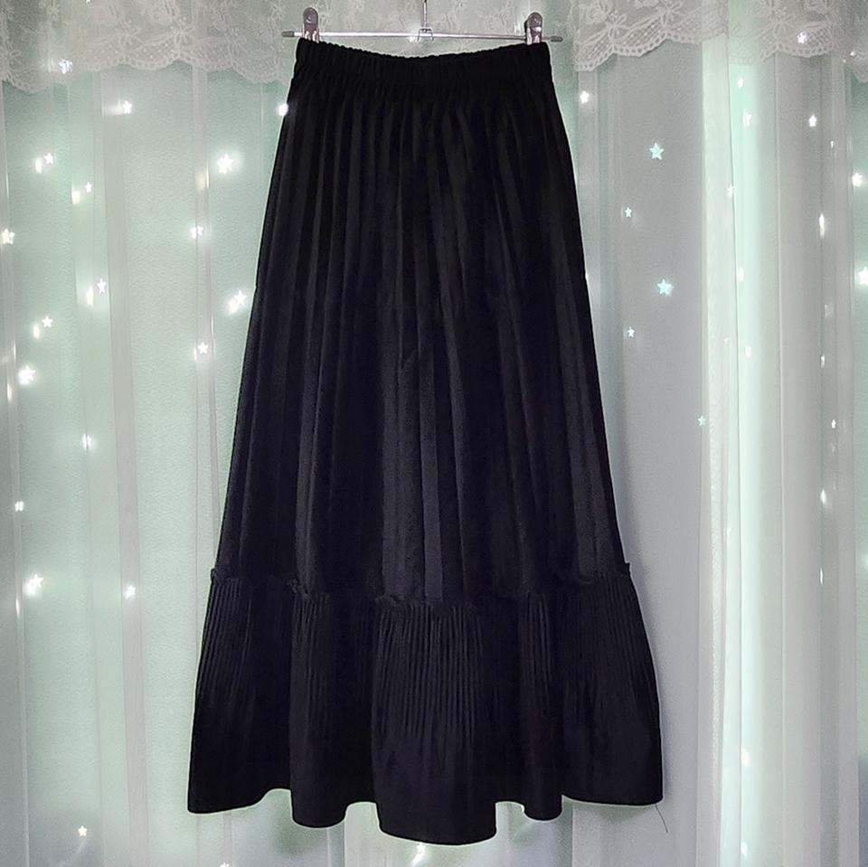 벨벳 플레어 롱스커트블랙