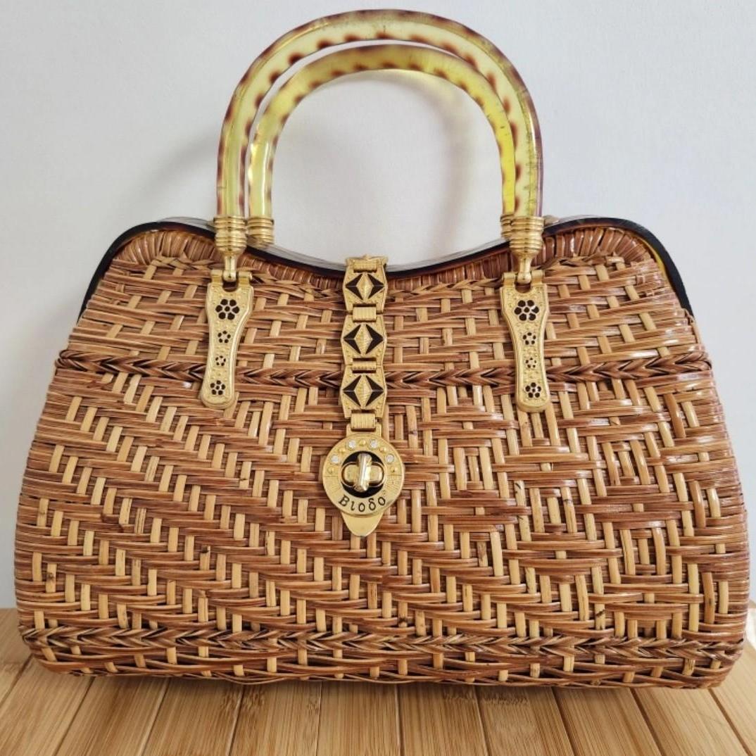 레트로 천연 대나무 왕골백