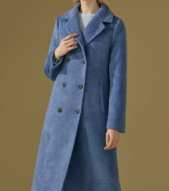 TV홈쇼핑) 누팍 팬시 얀 알파카 & 울 블렌딩 코트 스카이 블루 롱자켓