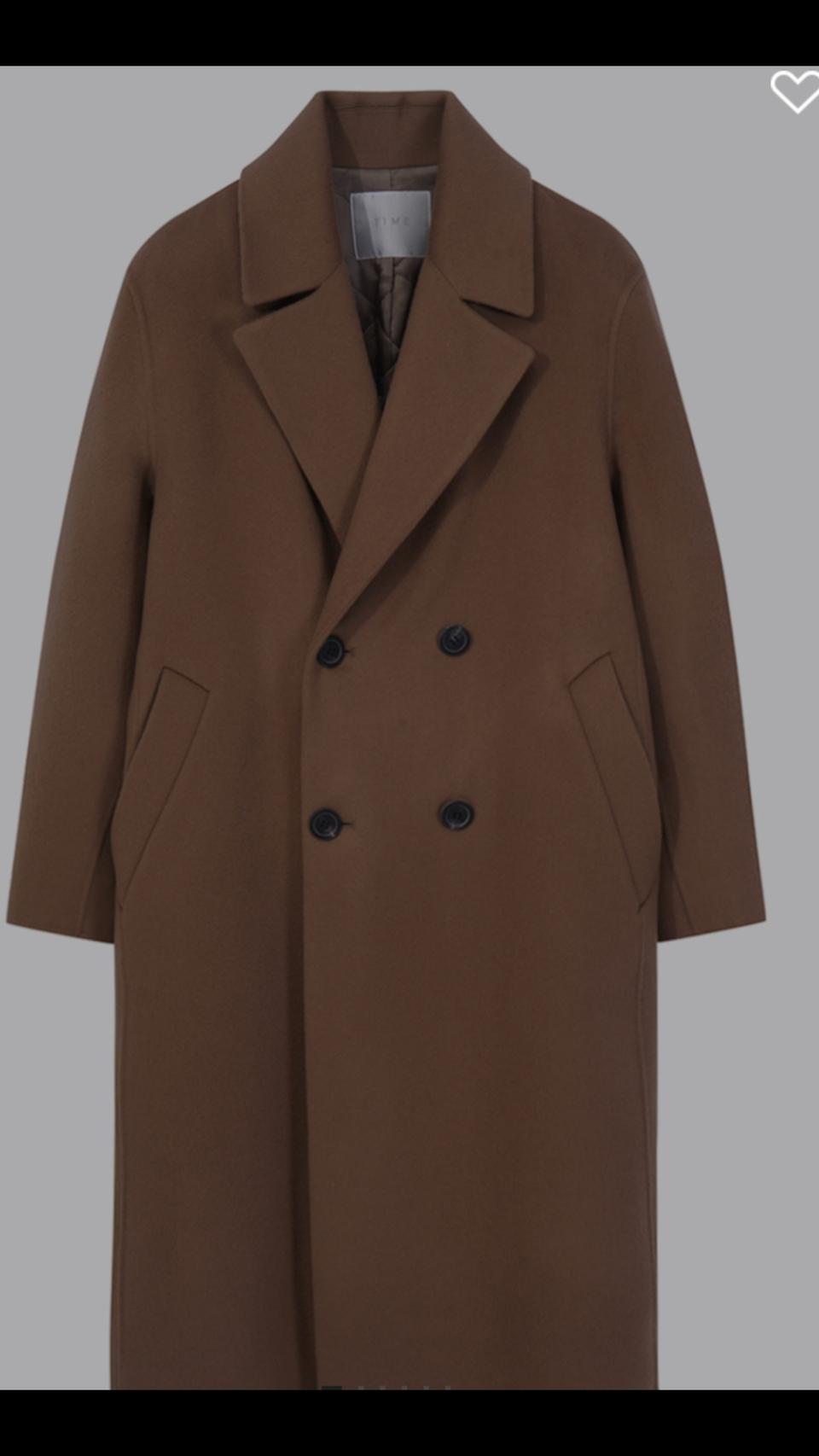 더한섬 타임옴므 정품 캐시미어 블렌드 더블 코트 카멜 갈색 100 새제품