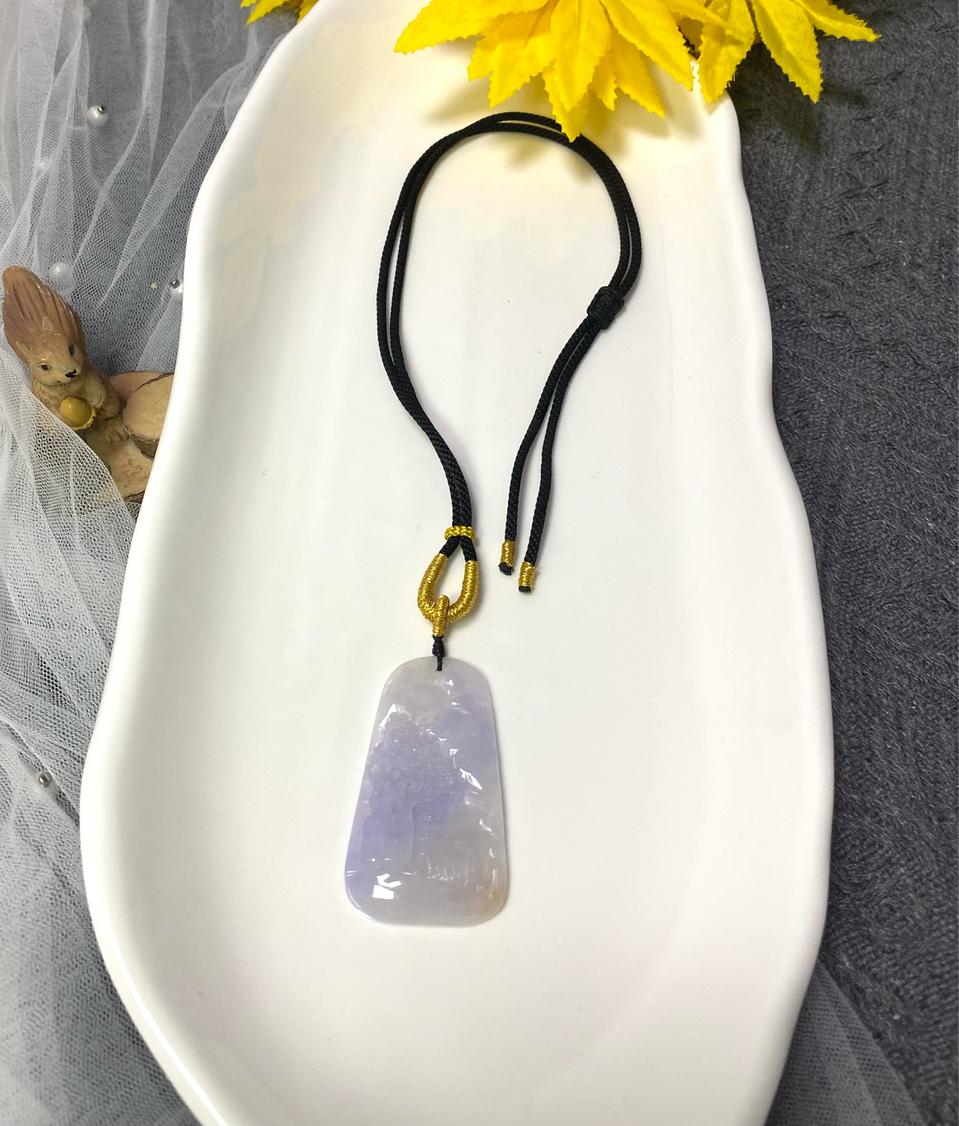 천연 보라색 비취옥 비취 산수화 수공조각 목걸이 선물 원석 소장품