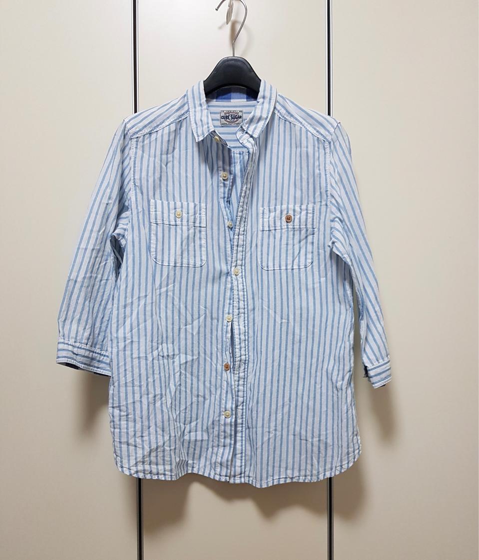 수입 하늘색 스트라이프 면린넨 셔츠 66