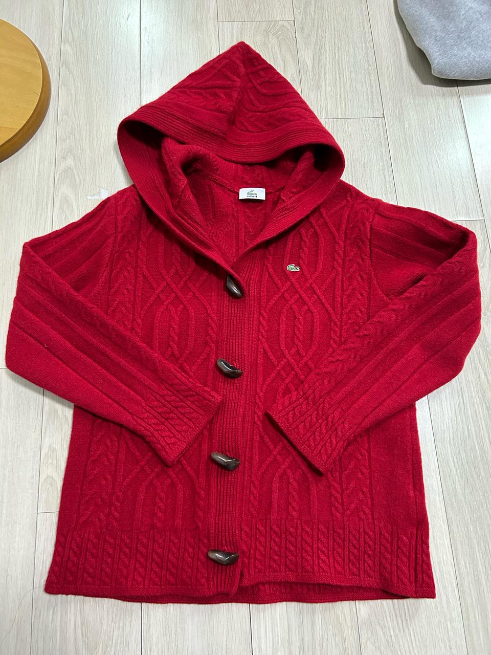 라코스테 후드 꽈배기 니트100