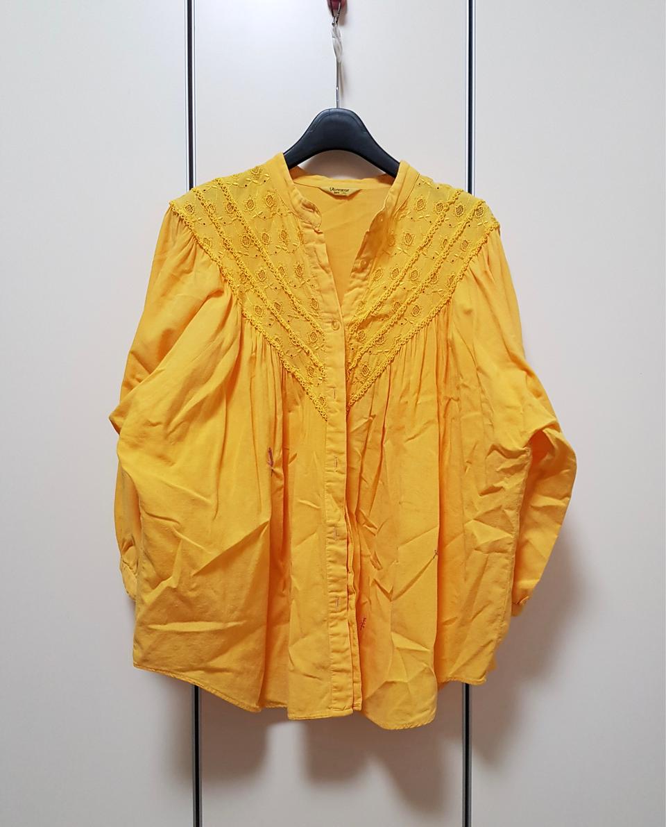 옐로 자수 빈티지 순면 블라우스