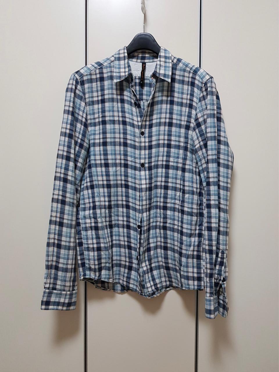 하늘색 체크 플란넬 셔츠 남성 xs