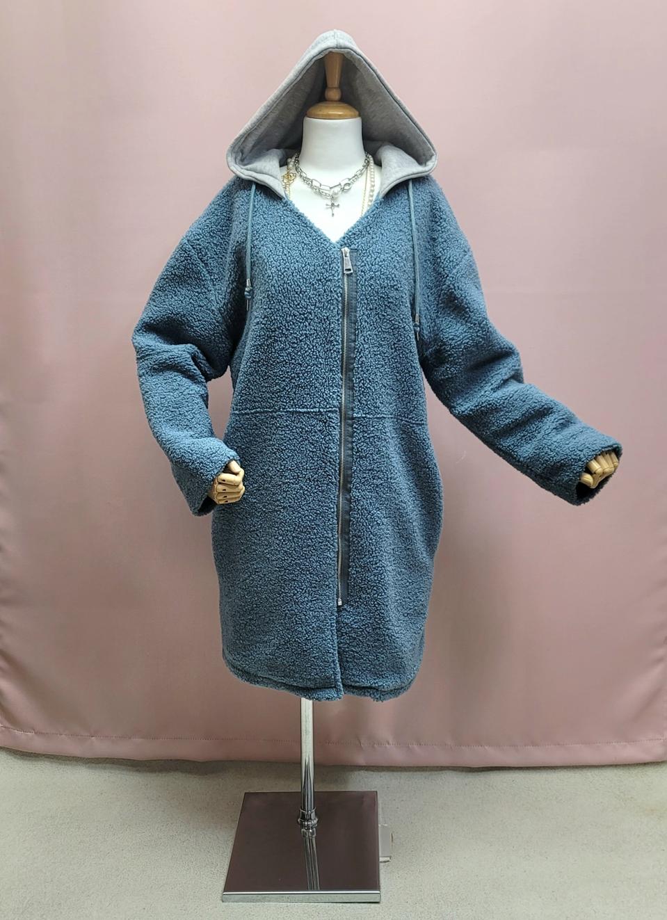 브이 뽀글이 롱 후드 누빔점퍼