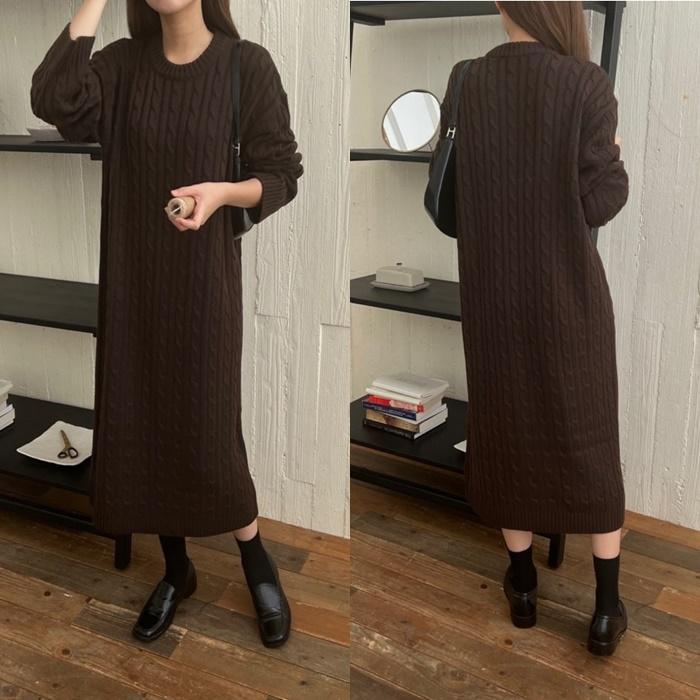 [원가4.2]르 소프트 케이블 꽈배기 그레이 루즈핏 롱 니트 캐주얼원피스