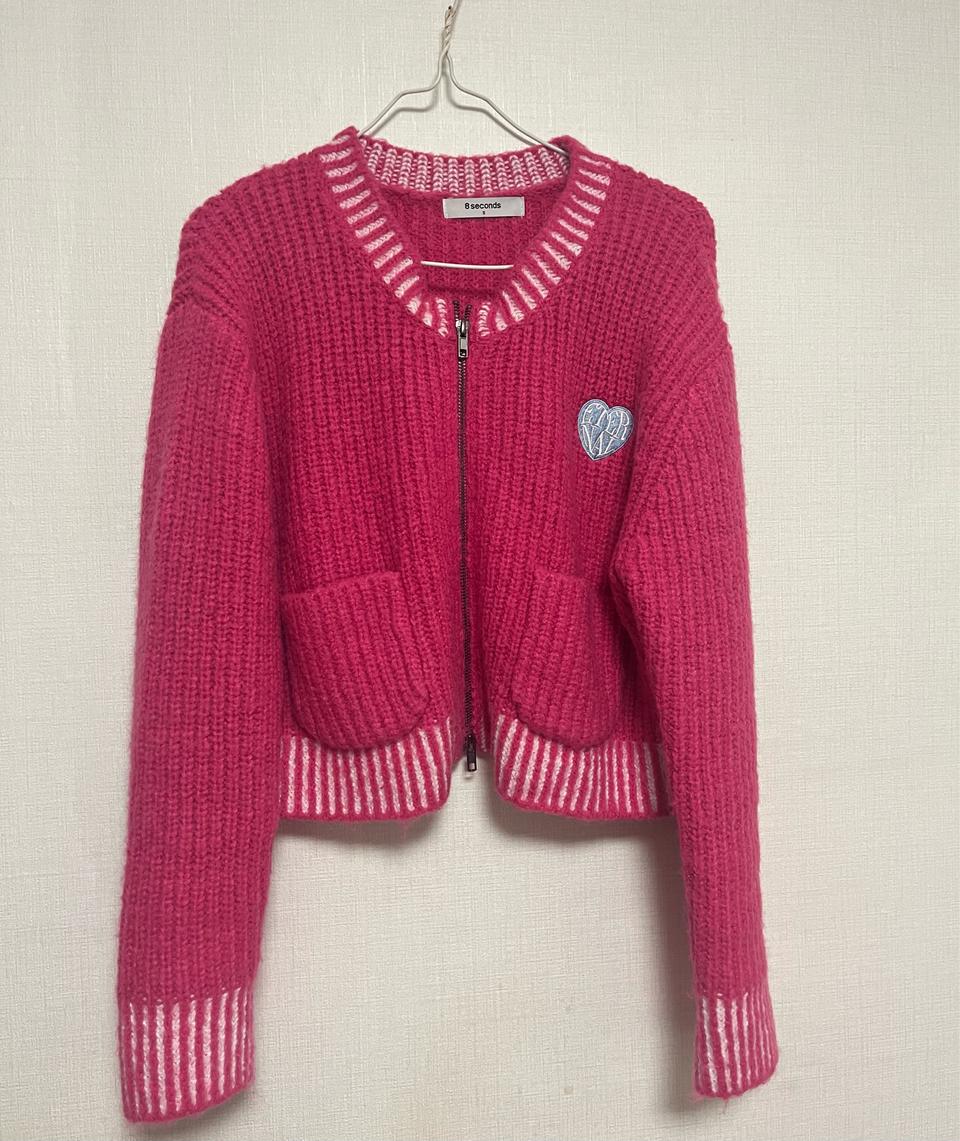 에잇세컨즈 핑크 니트 가디건