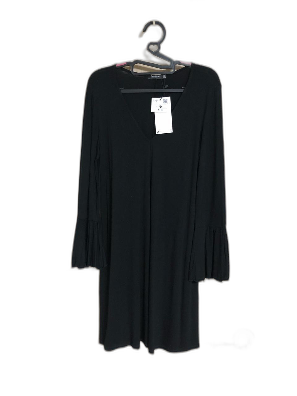 택새) 버쉬카 프릴소매 면스판 원피스 M 블랙