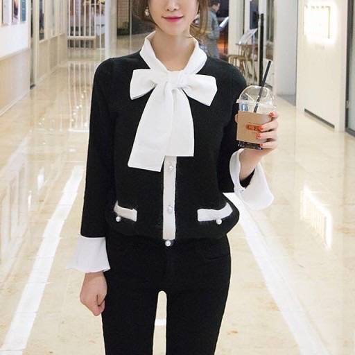 리본타이 니트블라우스 55-66