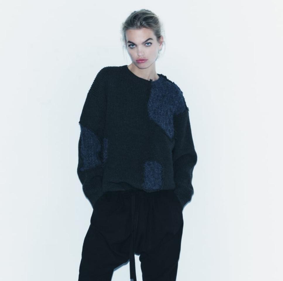 S) ZARA 자라 패치워크 오버사이즈 니트 스웨터 시스템 오즈세컨