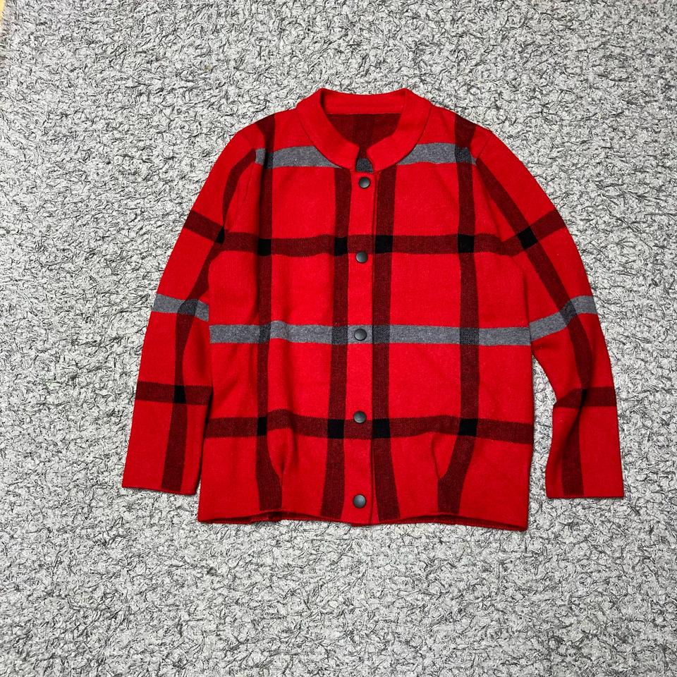 레드 체크 니트 가디건