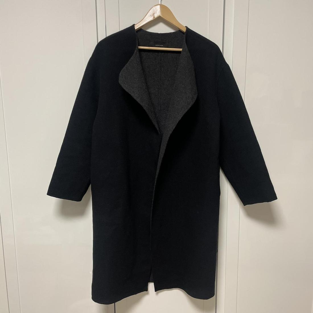 울90 배색 핸드메이드 롱코트 블랙